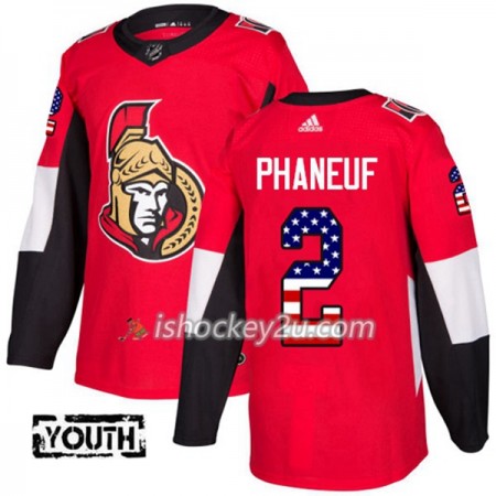 Børn NHL Ottawa Senators Trøje Dion Phaneuf 2 Adidas 2017-2018 Rød USA Flag Fashion Authentic